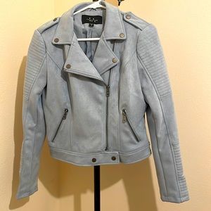 Light blue suede, motorcycle style jacket size medium